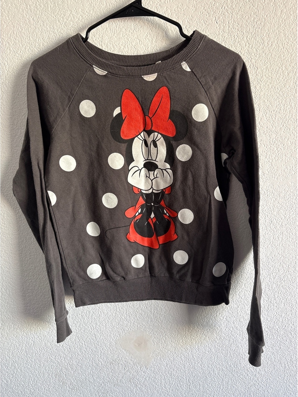 Disney Minnie Mouse Polka Dot Sweatshirt XS Gray Cotton